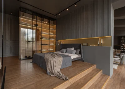 Camera da letto con armadio di design.