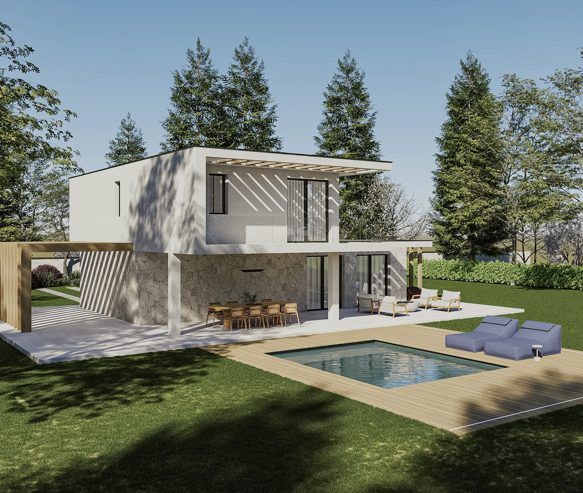 Piscina e giardino di Villa Diamante.