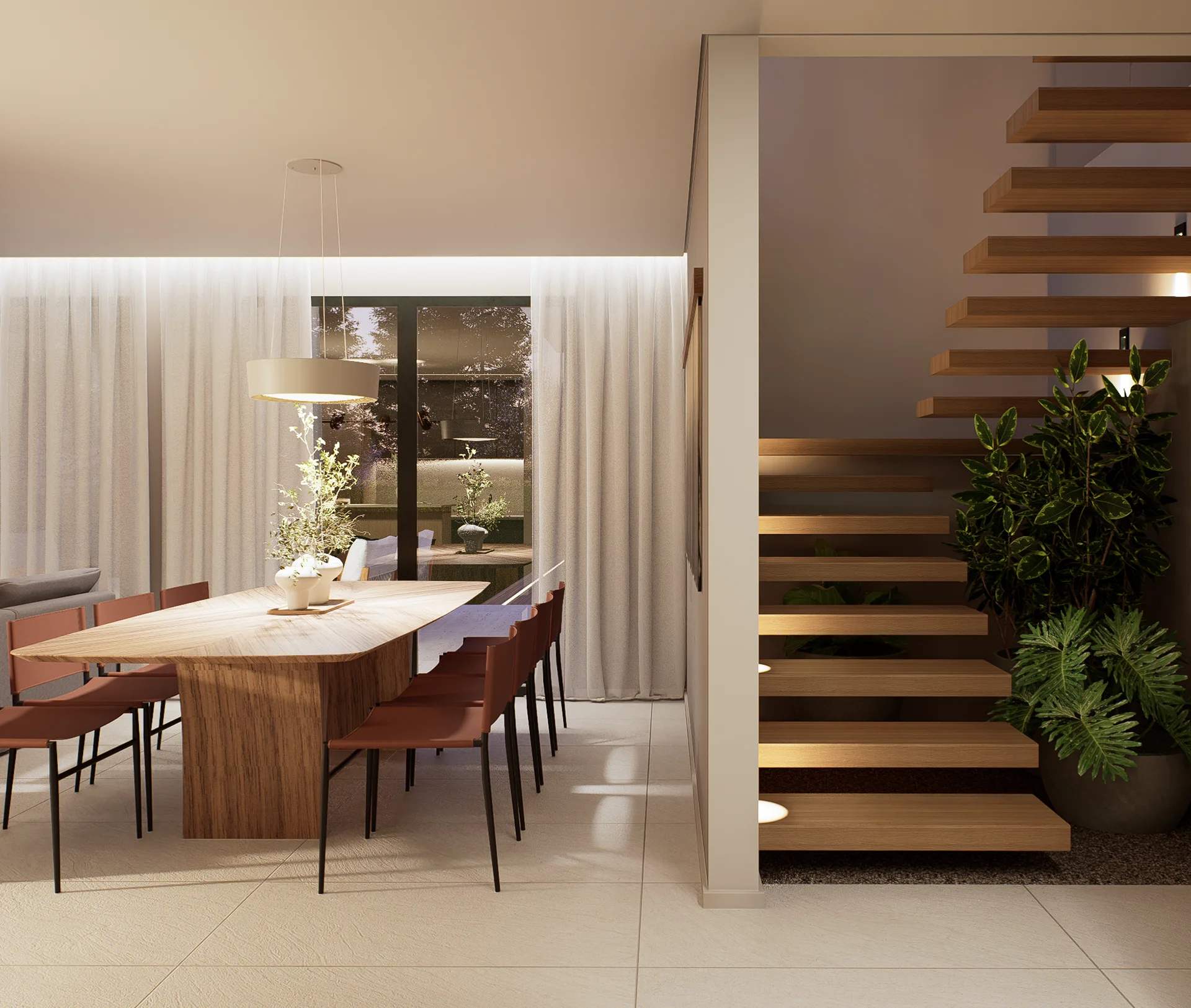 Scale e sala da pranzo di Villa Diamante.