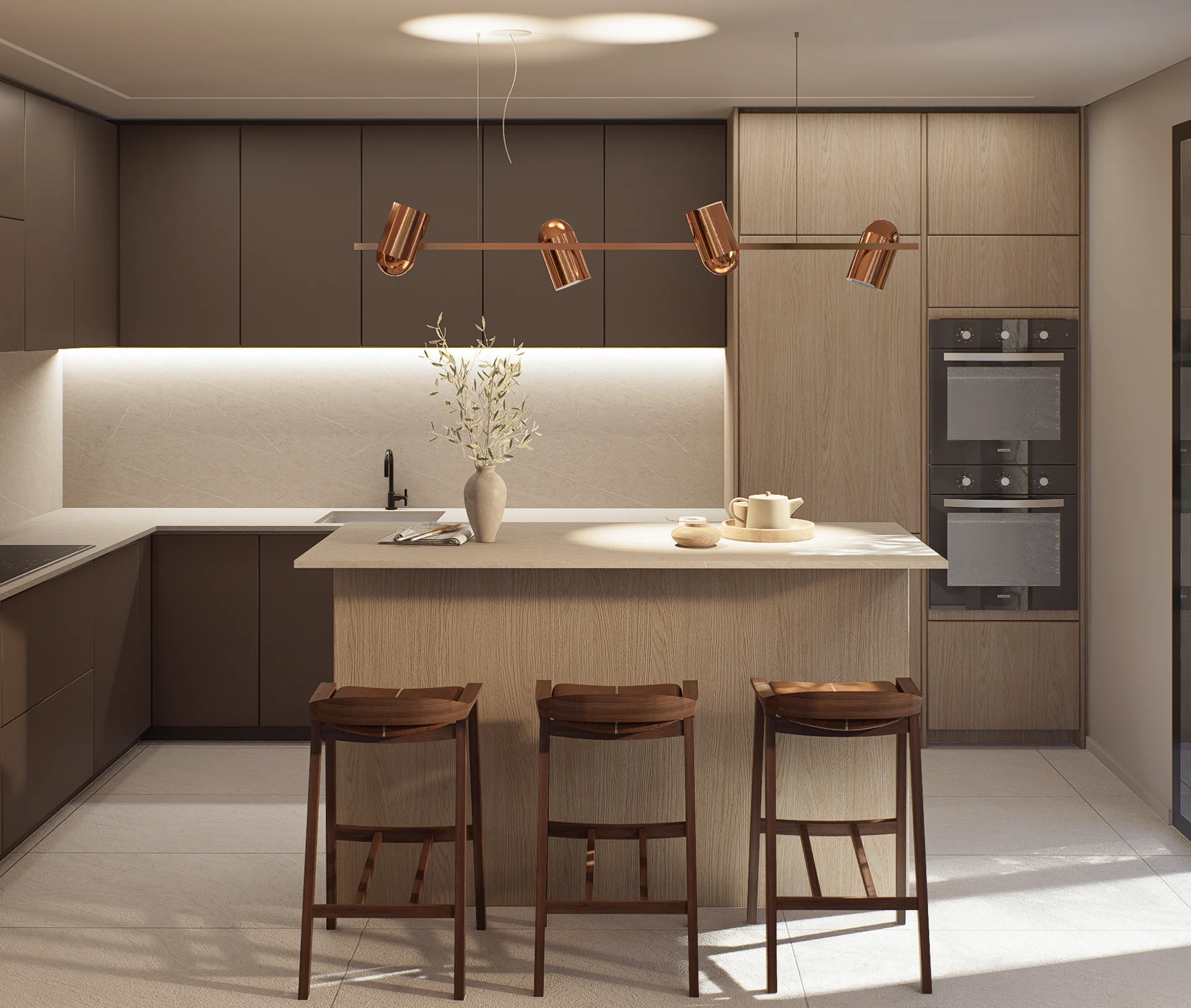 Area cucina in bioedilizia di Villa Diamante.